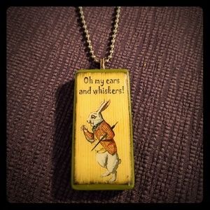 Alice in Wonderland White Rabbit domino pendant